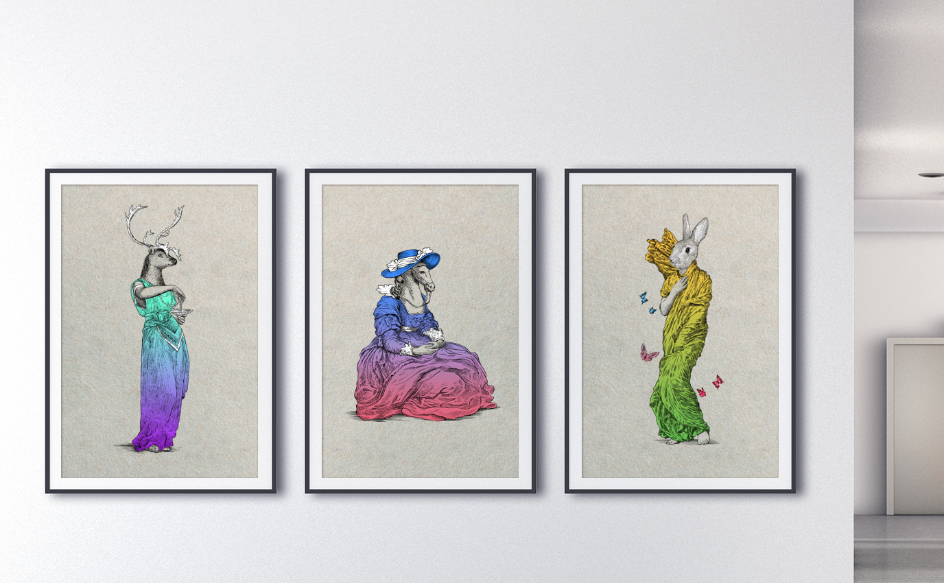 digital chimaeras interior posters animals color dresses animaux robes couleur interieur frappa