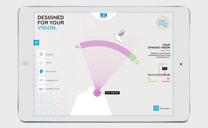 essilor application panel ipad tablette near vision bird ui design frappa