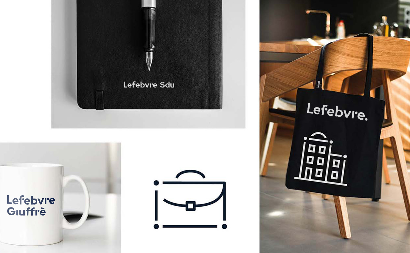 lefebvre logotype marque logotype design sac mug carnet frappa